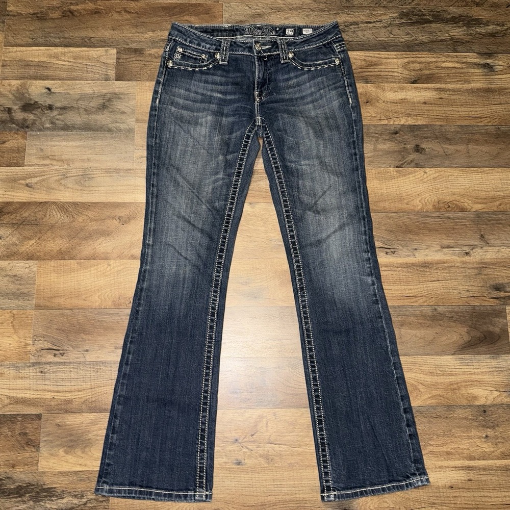 Miss Me Jeans Boot Cut Size 29 Dark Embroidered Bling Skeleton